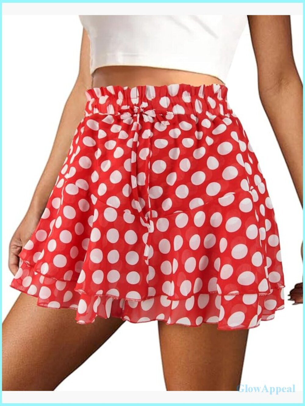 Floral Print A-Line Skort with Drawstring Waist Double Layer Lightweight
